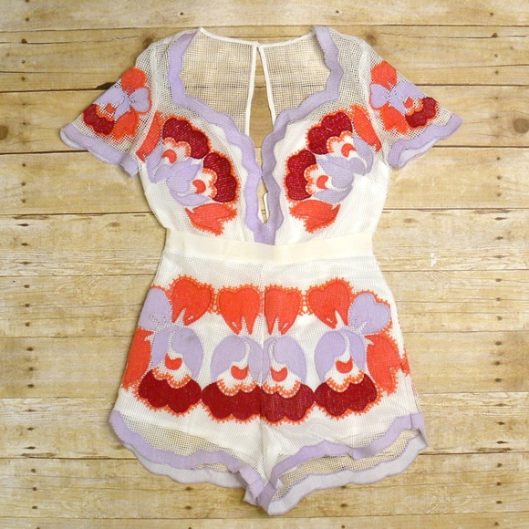 L'ATISTE Pants - L'ATISTE Boho Floral Mesh Embroidered Romper NEW